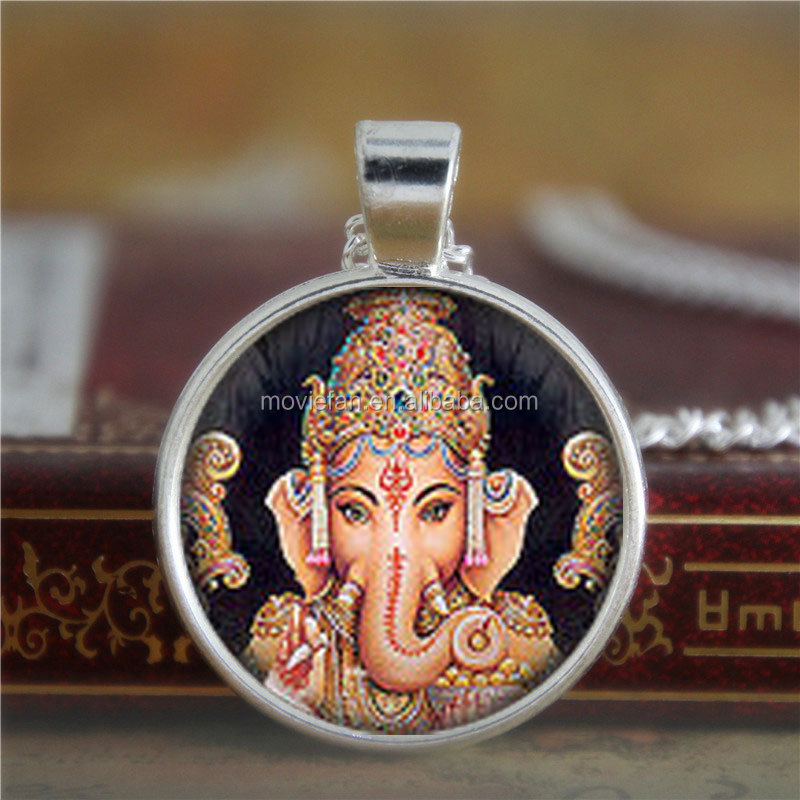 Indian God necklace, Handmade Lord Ganesha Pendant Hindu Ganesh God necklace elephant Gift glass photo necklace
