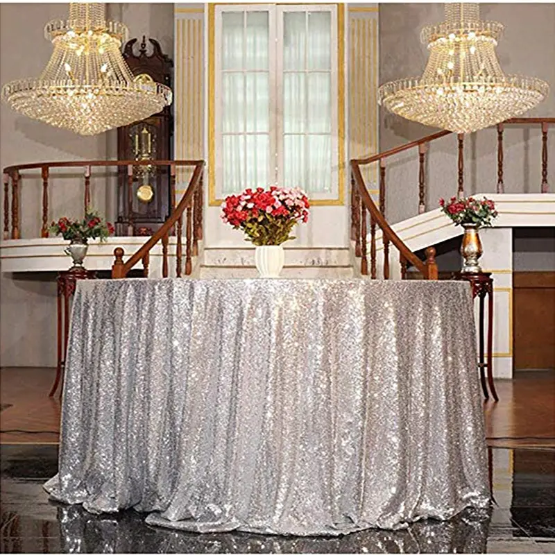 120 см круглая Блестящая серебряная скатерть с блестками скатерти с блестками для торта скатерти с блестками для свадьбы
