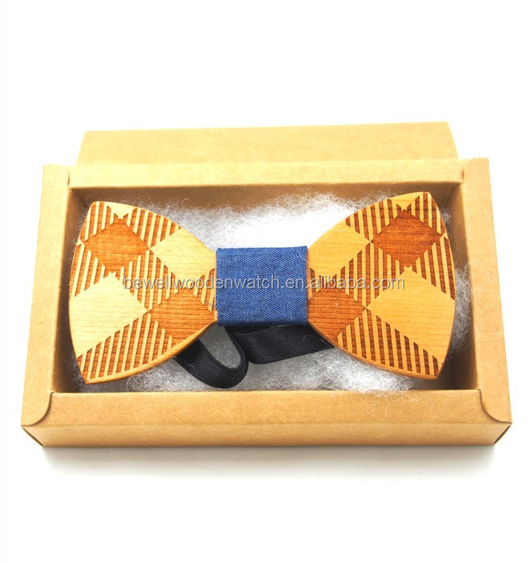 Custom wooden bow ties high quality cherry wood bow tie with paper box or wooden boxes