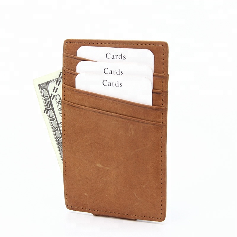 High Quality Slim Leather Rfid Card Holder With Money Clip