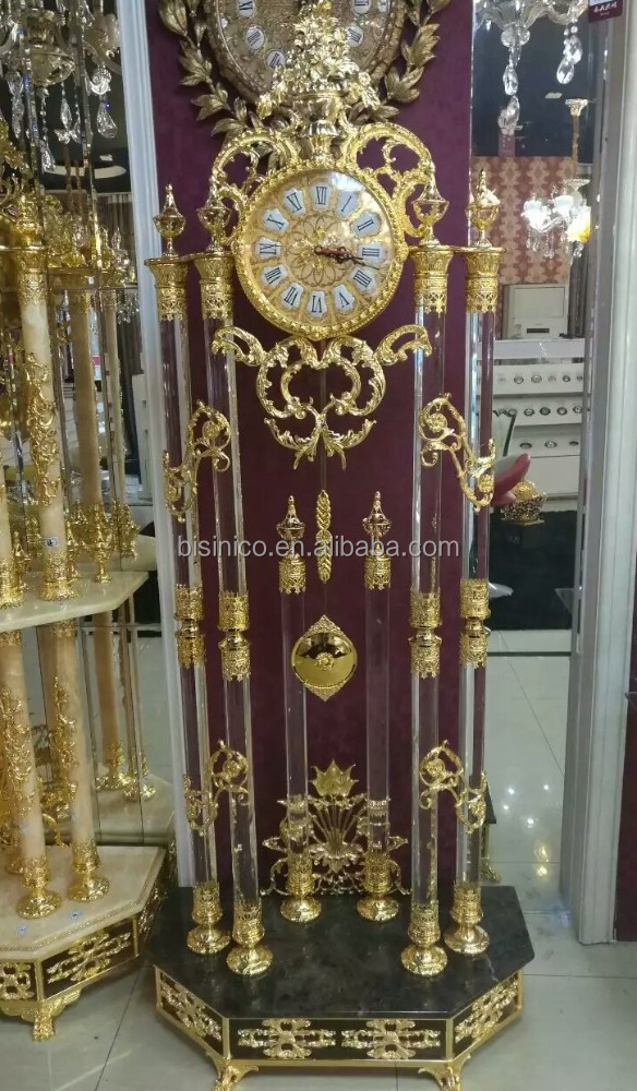 Exquisite Brass Cast 24K Gold Plated Emperador Marble Base Floor Clock