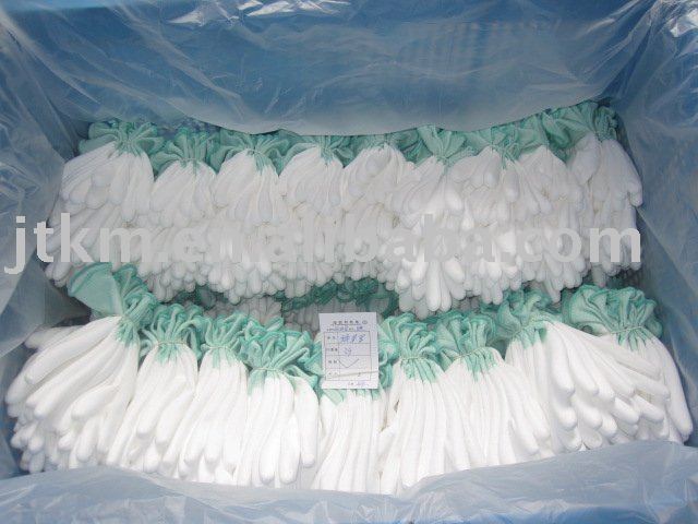 100% white nylon glove with PU