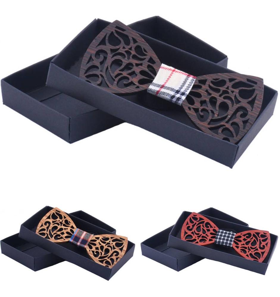 Cheap Wooden Bowtie Set With Wooden Gift Box Customized Wood Bow Tie And Pocket Square Set For Men