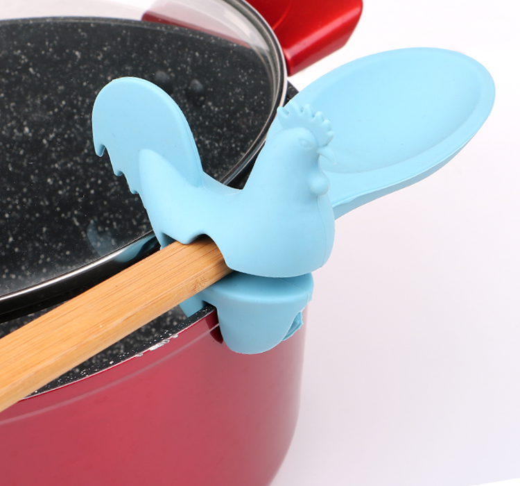 Kitchen Cooking Tools Silicone Rooster Shape Pot Clips Holder For Pot Spoon Lid Anti-overflowing Storage Racks Pot Side Clip