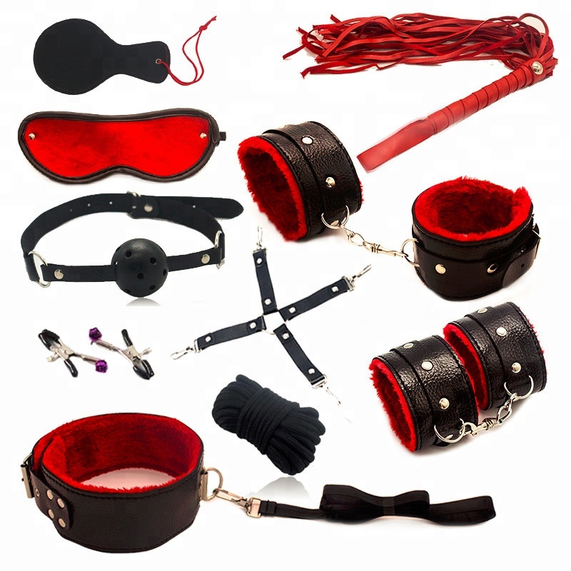 10 Pcs Sex Bondage Handcuffs Whip Rope Eye Mask Sex Bondage Fetish Restraints Slave Woman Adult Sex Toys For Couple Adult Game