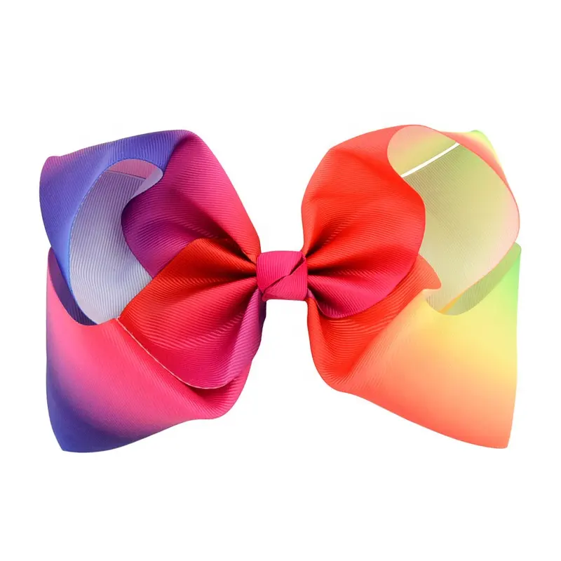 Fashion kids hairgrips 8 inch rainbow ribbon bow hair clips with metal clips baby hair accessories