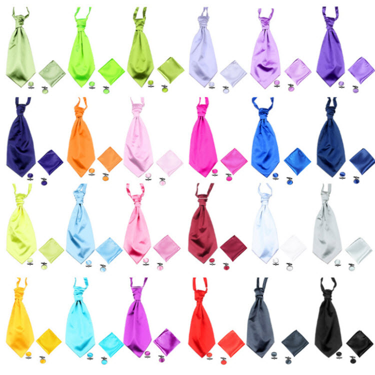 Polyester Cravats Cufflinks Pocket Squares Set Adjustable Satin Neck Ties For Men