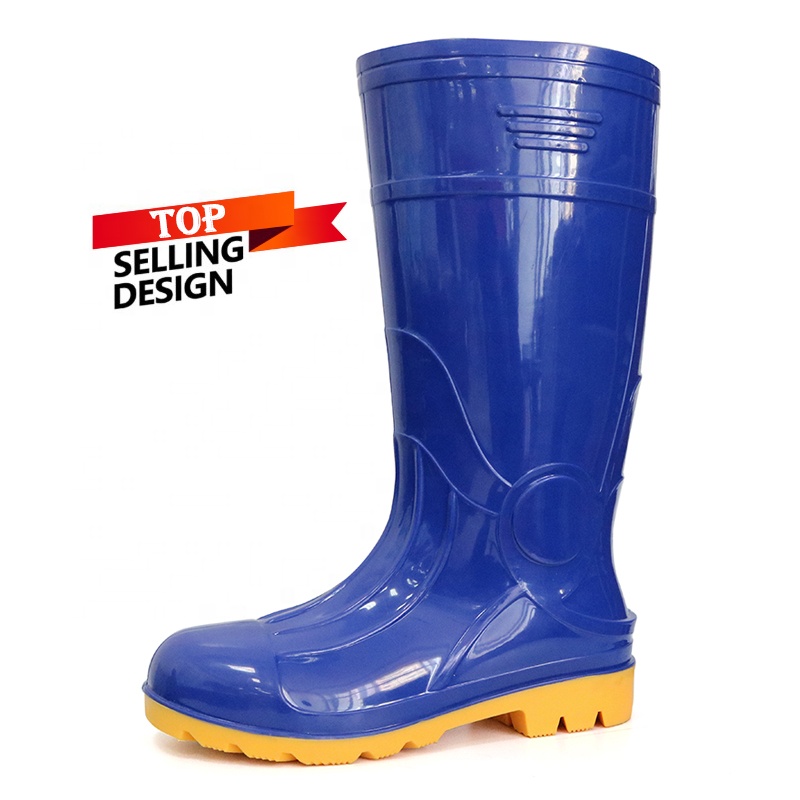Blue oil resistant steel toe cap industrial pvc safety gumboots