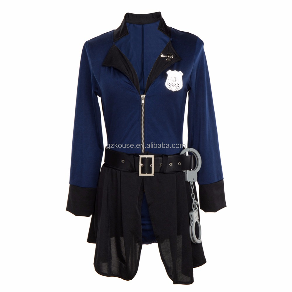 31692 Blue Halloween Sexy Spandex Polyester Traffic Cop Dresses Police Cosplay Uniform For Women Jumpsuits Long Rompers