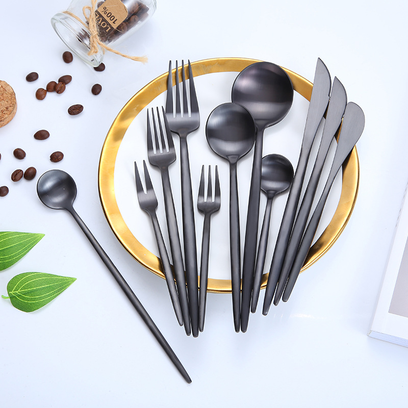 Portuguese western dinner set blue black steak dessert coffee spoon 304 stainless steel knife and fork spoon
