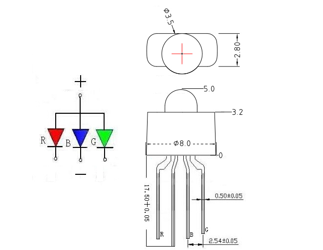 238 4-контактный RGB LED светодиод трехцветный с 2,54 интервал