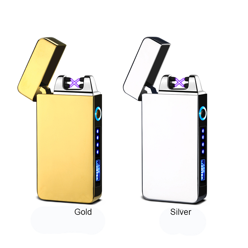 New LED Battery Indicator Smoking Accessories Custom Disposable Dual Arc Flameless Safe Lighters Cigarette Zinc Alloy CLASSIC