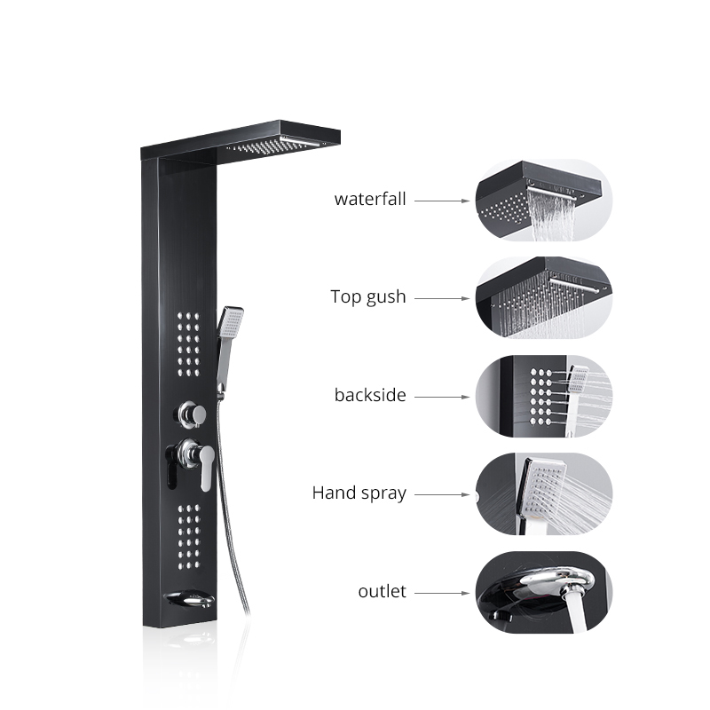 New Modern 304 Stainless Steel Black Color Bathroom Shower Panel