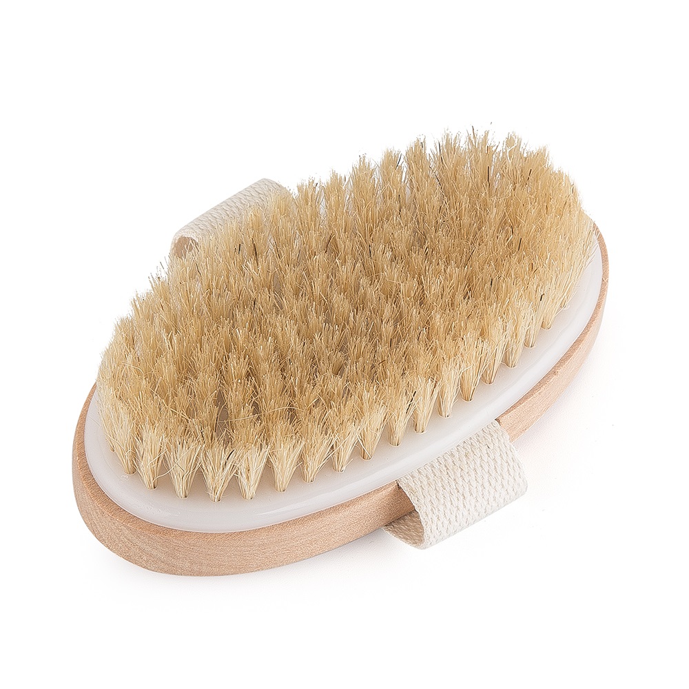 Oval wooden dry brushing body brush for home
