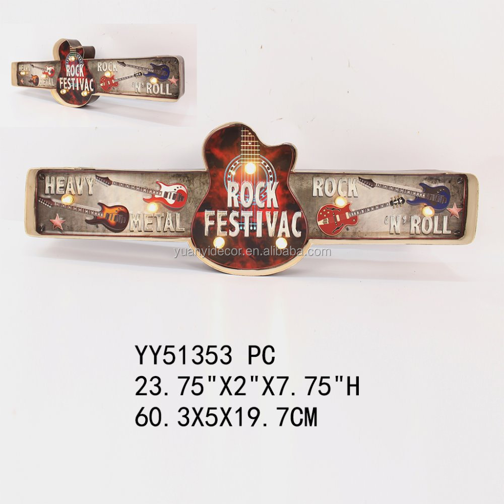 Rock фестиваль винтажный тисненый светодиодный жестяной знак для декора стен, Заводская металлическая настенная табличка