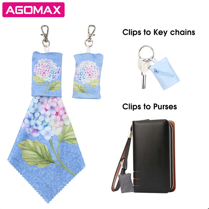 Custom Imprint Promotional Microfiber Lens Cleaning Cloth Pouch with Keychain