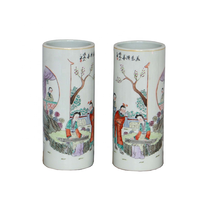 Chinese traditional hat standing with hand painting classic porcelain bottle cap stand home decorate flower ceramic vase