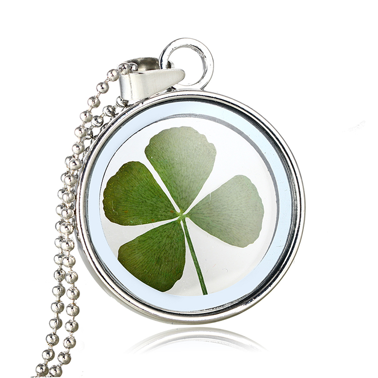 Lucky четырехлистный клевер Shamrock настоящий цветок желание медальон ожерелье модное Сделай Сам прессованные сушеные ботанические ожерелья и подвески для женщин