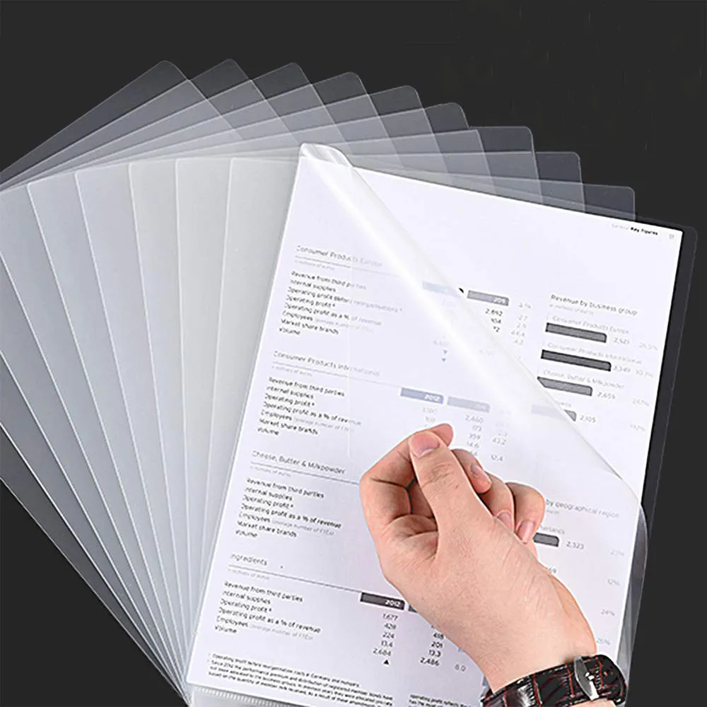 L-Type Plastic Folder Safe Project Pockets Transparent Clear Document Folder for A4 paper Jacket Sleeves