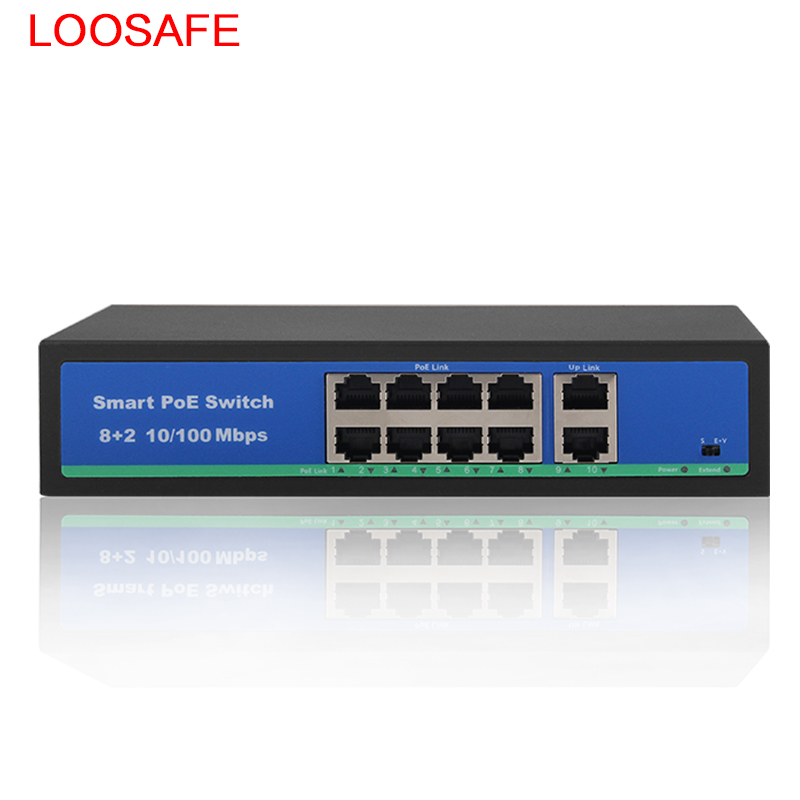 LOOSAFE 4ch 4 порта CCTV сеть Ethernet PoE коммутатор 48V 10/100/1000 м коммутатор питания через Ethernet 4 порта с 2 по восходящей линии