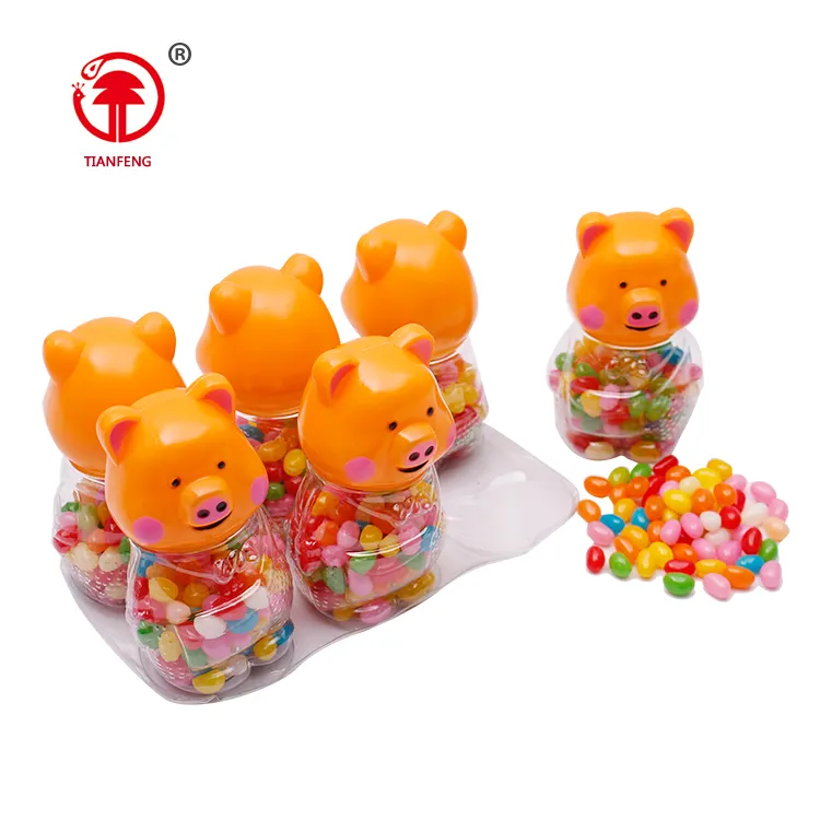 Multi-colored bulk mix fruit flavor jelly bean with pig cartoon packing