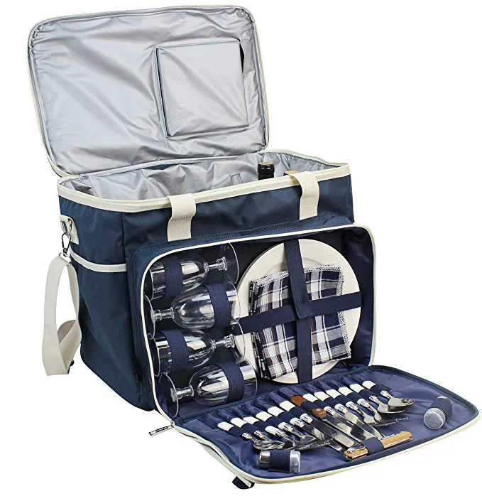 Picnic Basket Tote coles cooler bag| Picnic Shoulder Bag Set | Stylish All-in-One Portable Picnic Bag for 4 with Complete Cutler