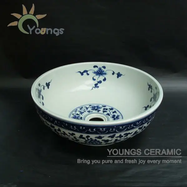 Art Chinese Hand Painted Blue White Ceramic Porcelain Basin For Bathroom