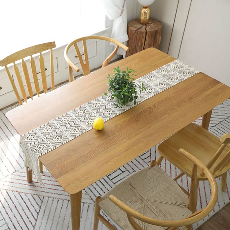 Factory universal retro cotton fancy white flower lace table runner for rectangle tables