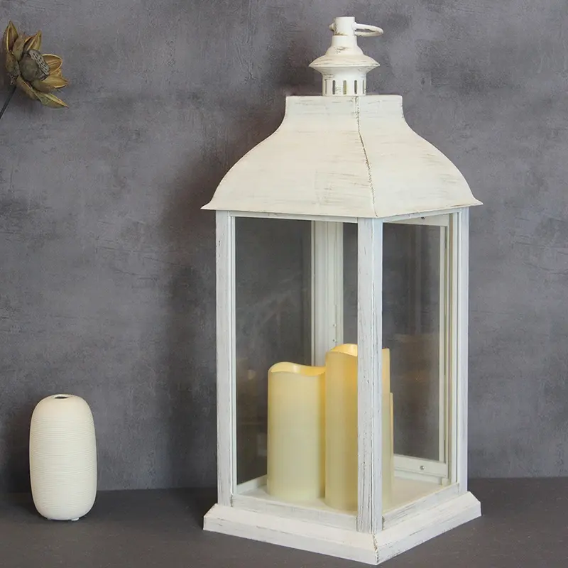 Indoor Decor Plastic White High Quality Cheap candle Lantern with plastic candle build-in