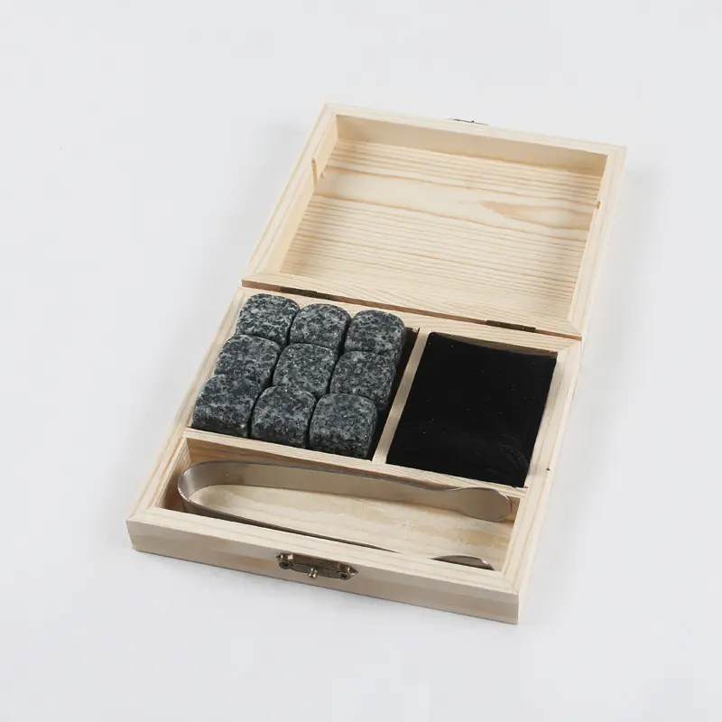 Reusable whisky stone set of 9pcs with wooden box