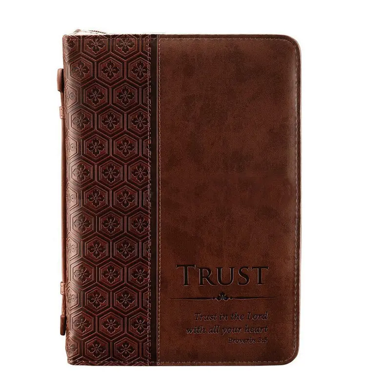 Shenzhen Factory Custom Leather Bible Book Cover With Zipper and Handle