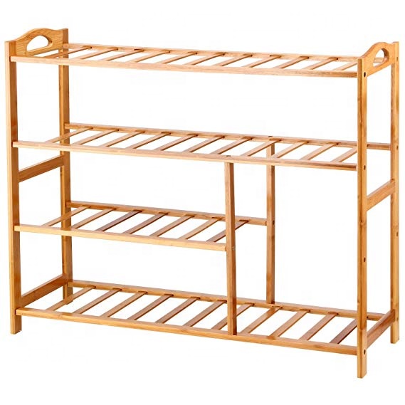 10-13 Pairs Entryway Shoe Shelf Storage Organizer Bamboo 4-Tier Shoe Rack