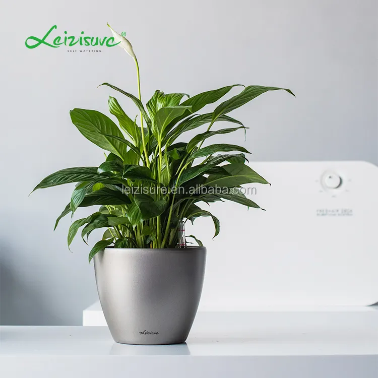 Leizisure Ceramic Decorative Plant Pots Indoor Self-watering System Round Planter Plastic Flower Pots