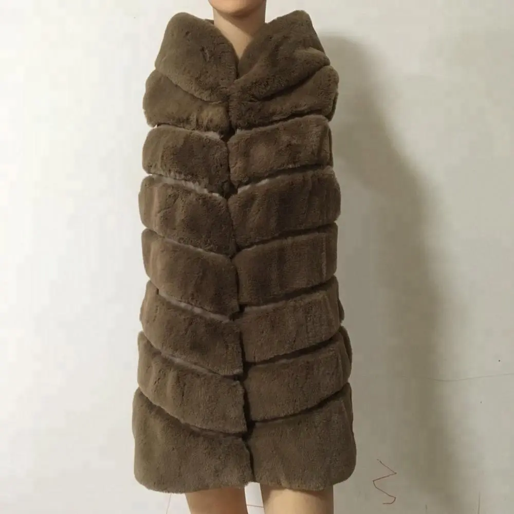 Women long coat with cap high quality colored fur vest