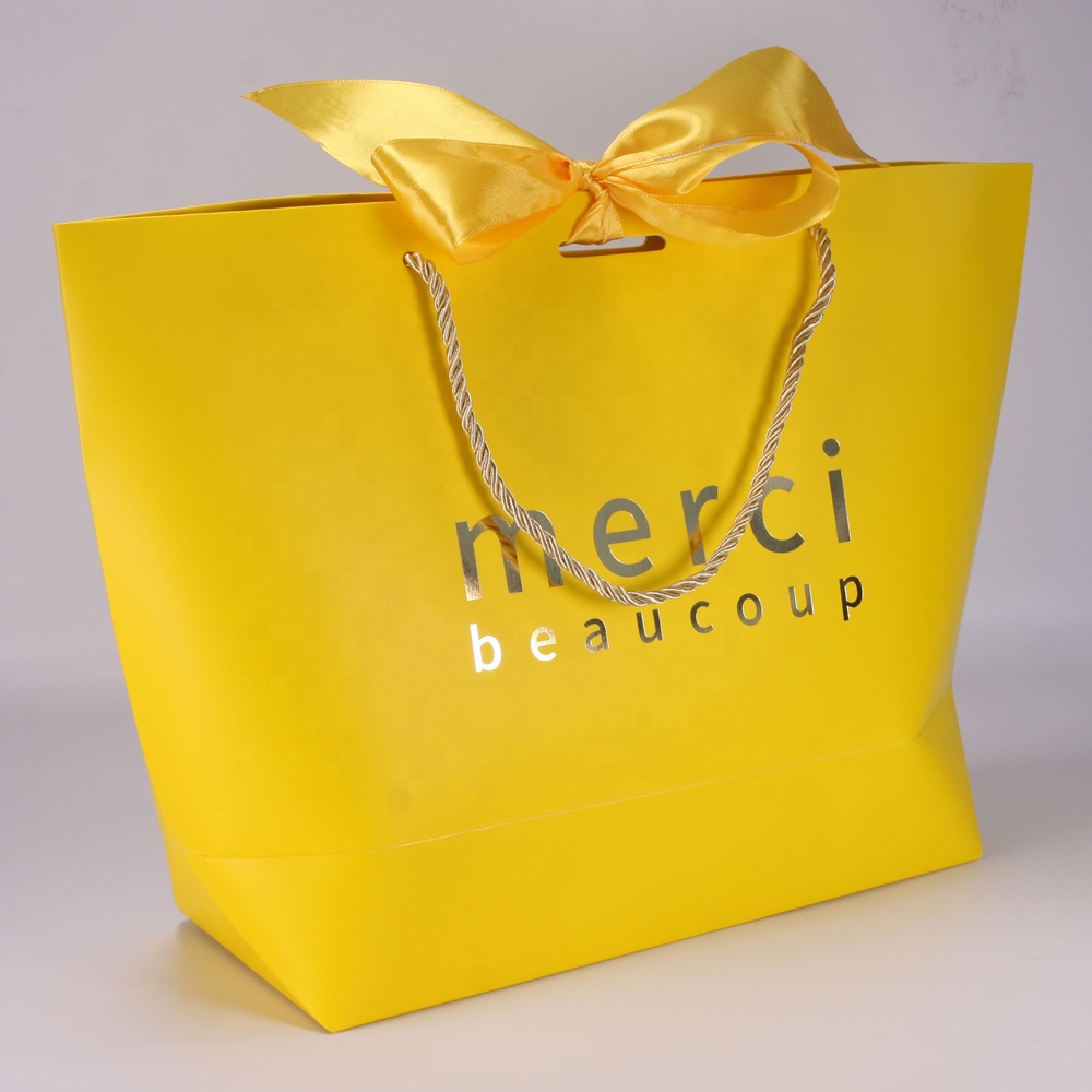 custom bags no minimum yellow paper party bag with handles
