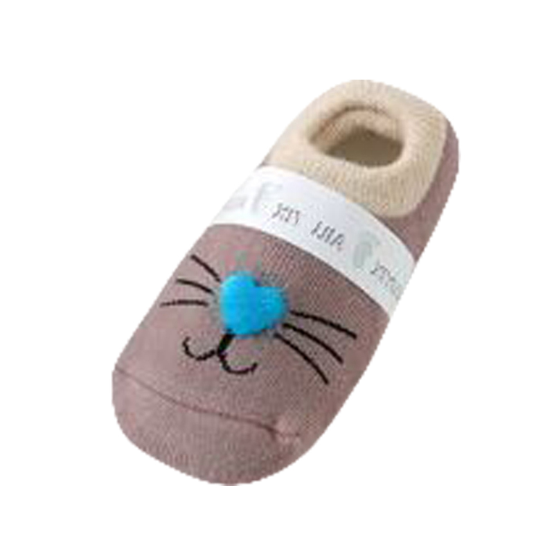 AJ 18364 Baby fancy cat beard pattern no show socks with heart pompon