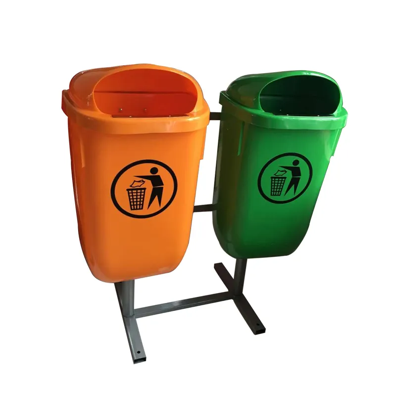 Standard size street used advertising 50L twins plastic trash can dust bin used for garbage