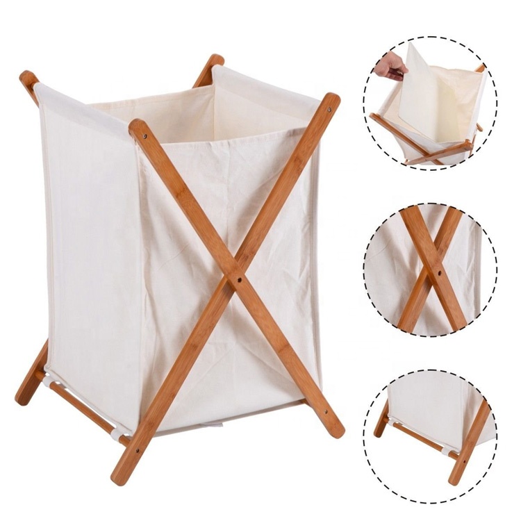 Household Folding Bamboo Laundry Hamper Clothes Storage Basket
