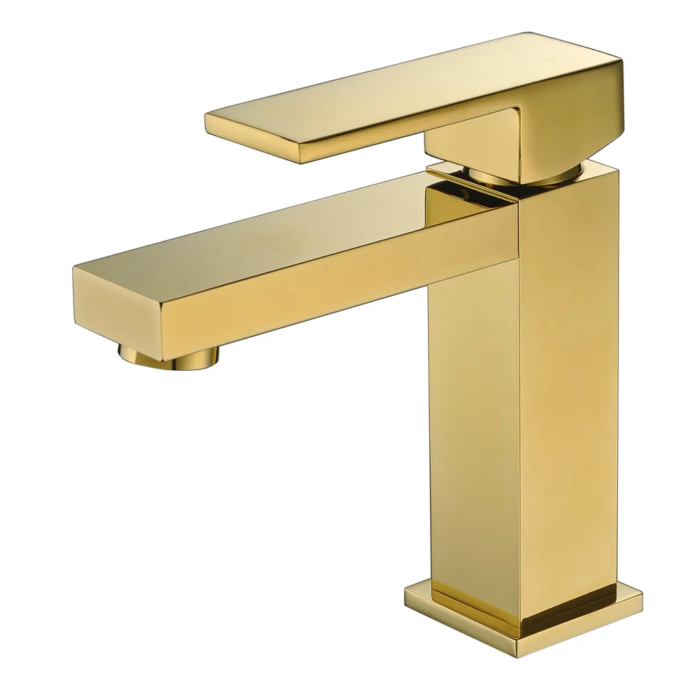 Brass Polished Square Bathroom Gold Faucet waterfall Basin taps