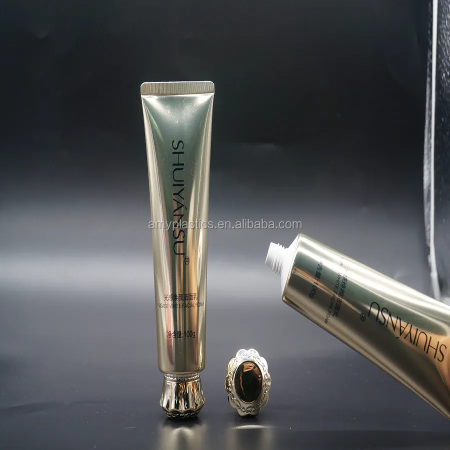 Cosmetic Packaging For Cream 100ml Shiny Laminated Cosmetic Tube Packaging For Facial Cream With Crown Cap