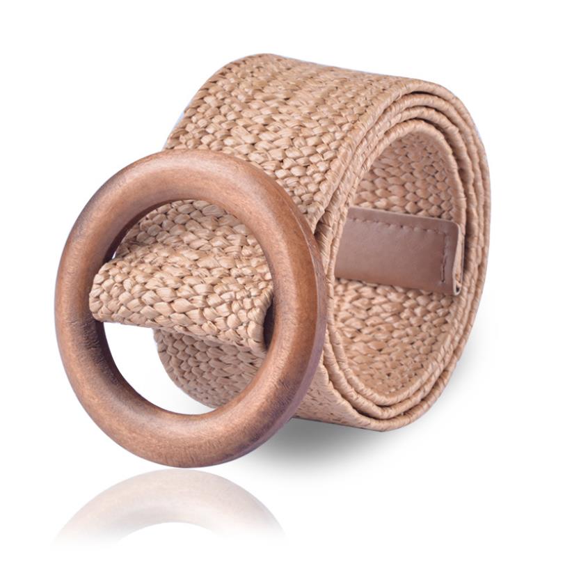 Straw Weave Rusti Belt With Wooden Buckle