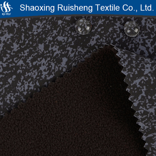 printed softshell fabrics: stretch fabric bonded TPU film bonded polar fleece