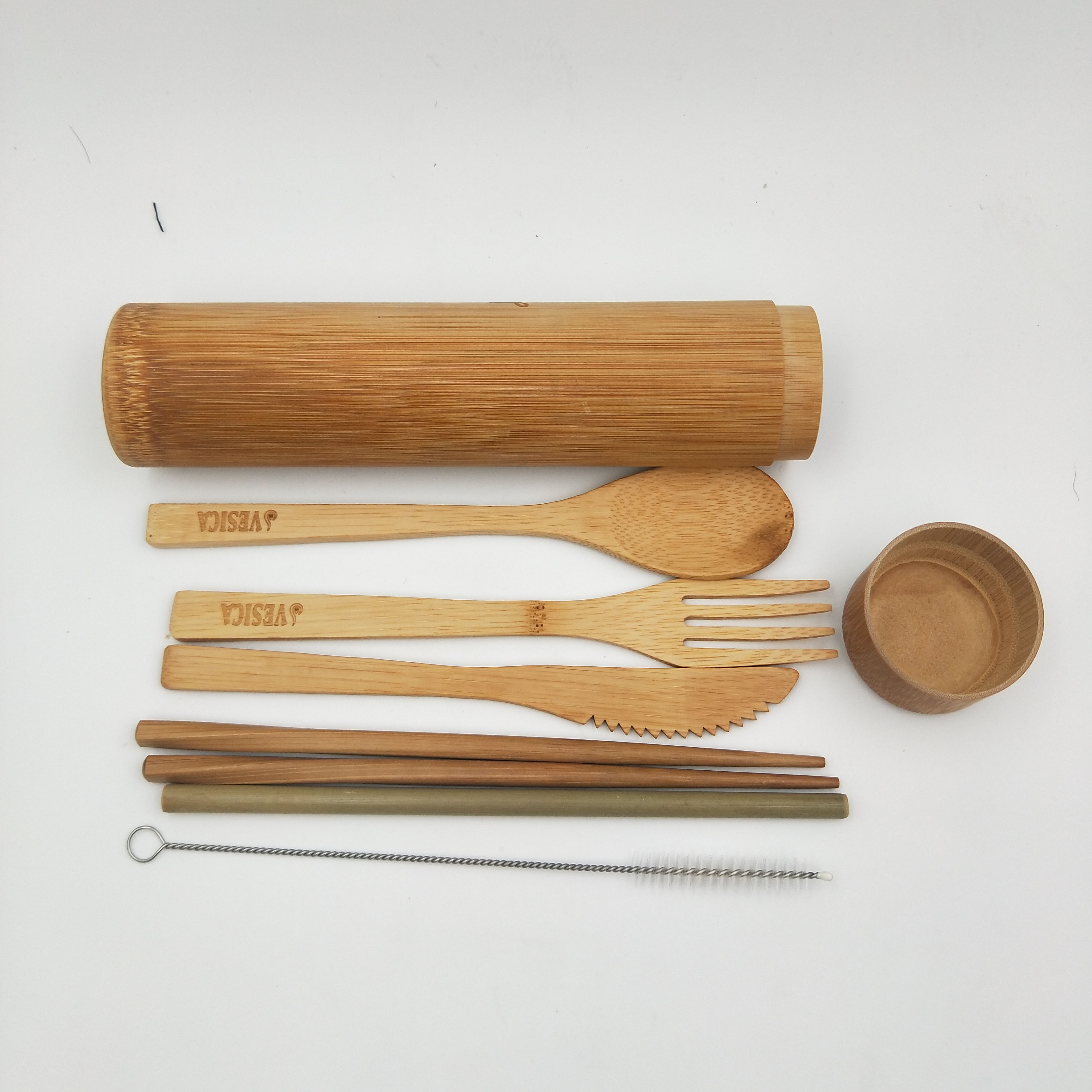 Biodegradable Eco Friendly reusable bamboo travel set with bamboo case