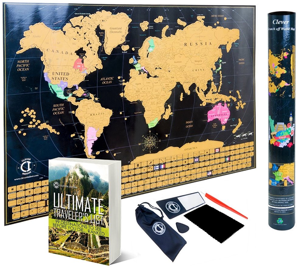 Clever Крытый Скретч Карта мира карта Плакат декоративные Travel Tracker карта с США очерчены и флаги стран