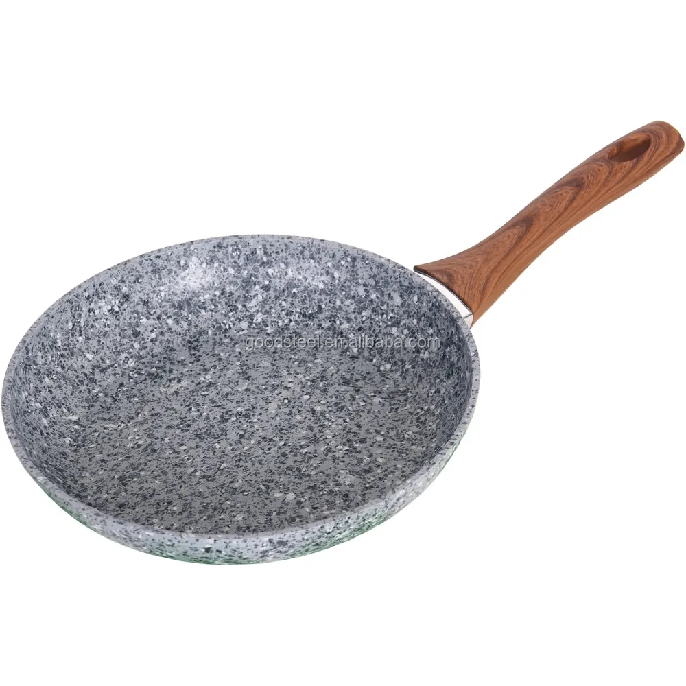 granite fry pan with wooden style handle