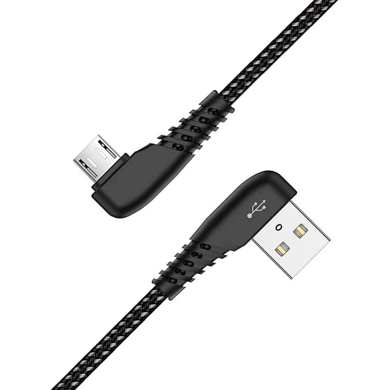 New mould nylon braided PVC jacket 90 degrees elbow high speed charging transfer right angle micro USB data cable for Android