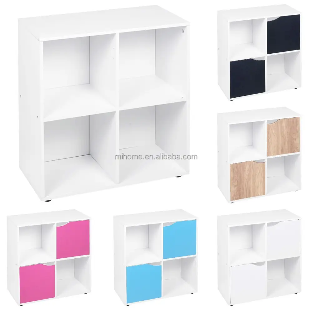 White MFC MDF Cubes Storage Unit 4 Shelves 2 Doors Bookcase for living room use
