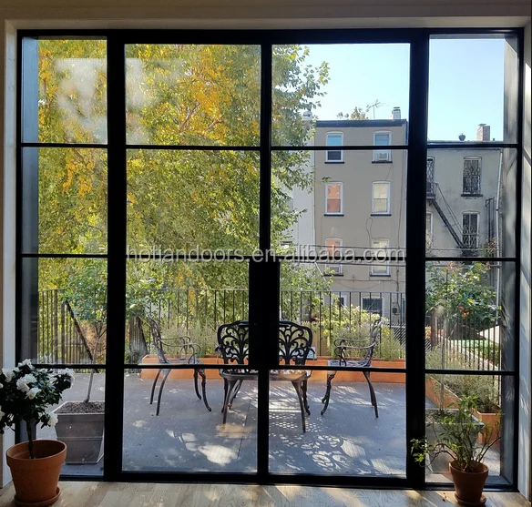 Commercial temper glazed iron balcony steel window grill design steel doors and windows