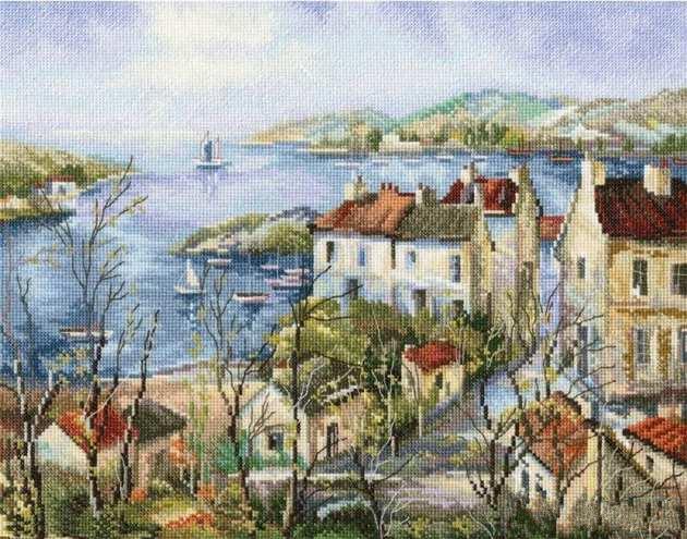 Золотая коллекция, Набор для вышивки крестиком, CalmTown by the Sea, Calm Town, Приморский отдых, городская деревня, озеро, дом rto M554