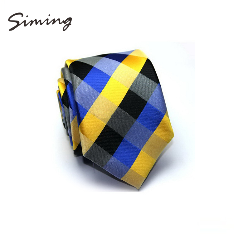 Good quality discount plaid gold and blue check new wholesale polyester plaid ties